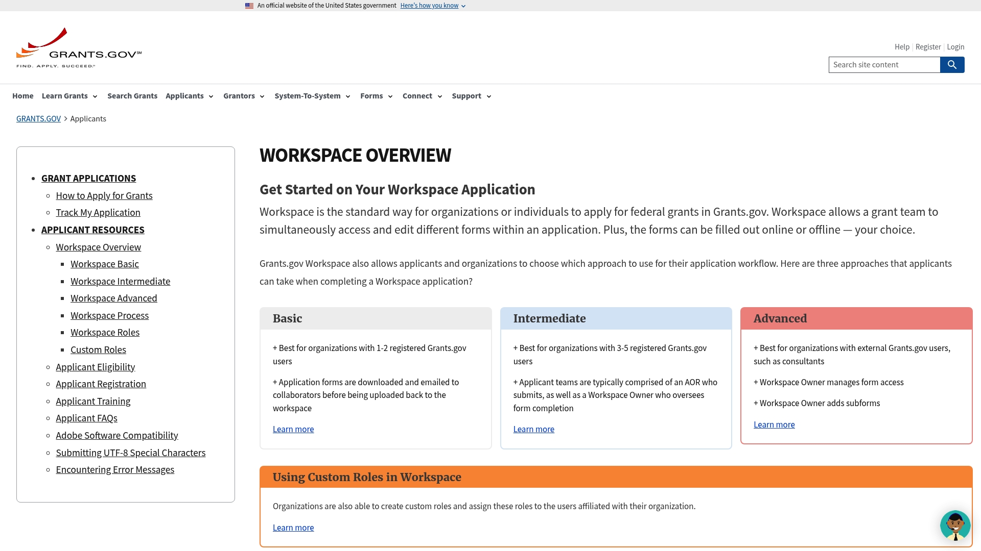 image of Workspace-Overview | Grants.gov